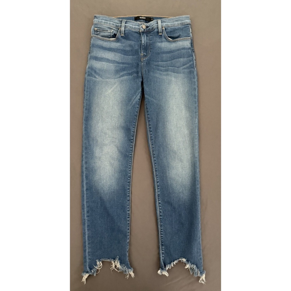 Hudson Tally Skinny Crop Jeans Womens Size 29 Mid Rise Raw Hem Stretch Med Wash